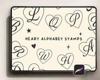 30 Heart Alphabet Stamp Brushes for Procreate - DIGITAL DOWNLOAD