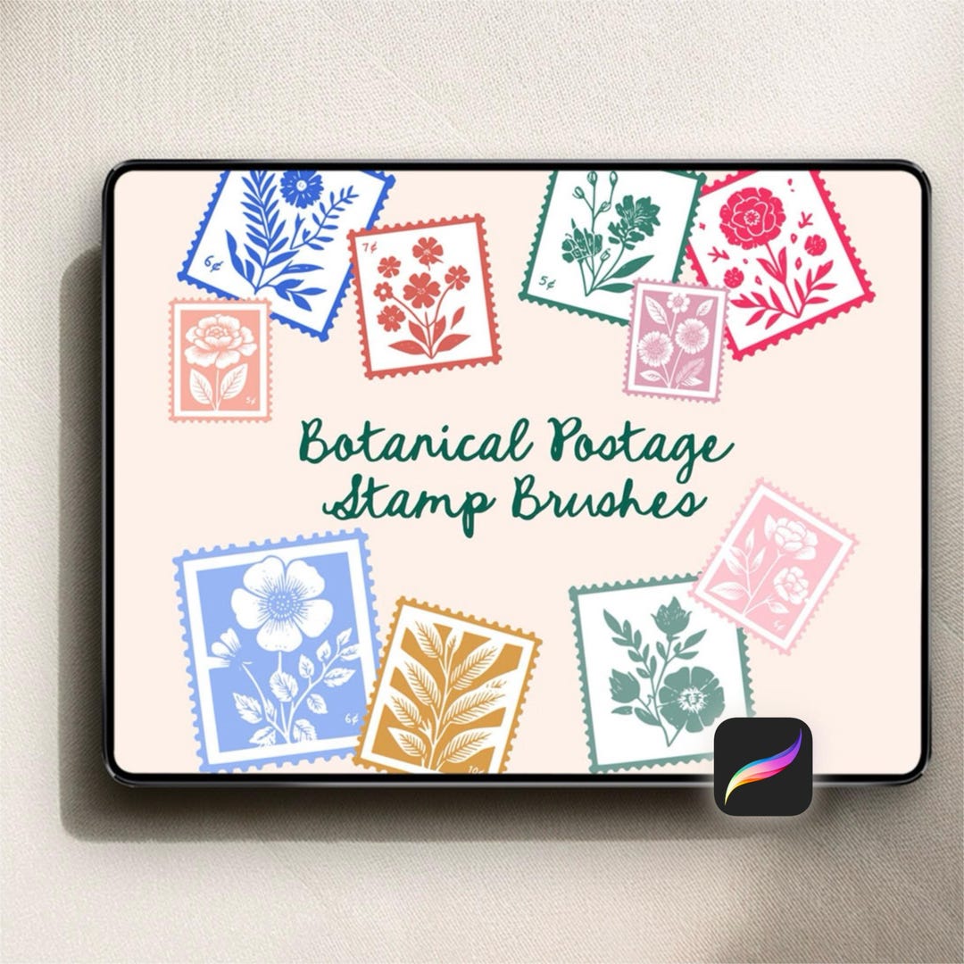 30 Botanical Postage Stamps Brush Set for Procreate - DIGITAL DOWNLOAD ...