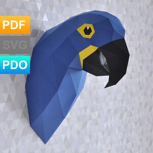3d paper animal DIY papercraft low poly zoo creative toy sculpture printable Hyacinth macaw bird