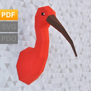 3d paper animal DIY papercraft low poly zoo creative toy sculpture printable Scarlet ibis bird