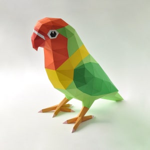 3d paper animal DIY papercraft low poly zoo creative toy sculpture printable full Fischer's lovebird parrot
