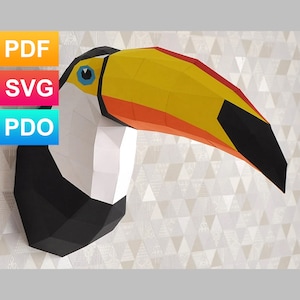 Creative low poly printable paper Toco toucan head
