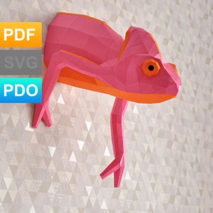 3d paper animal DIY papercraft low poly zoo creative toy sculpture printable Chameleon