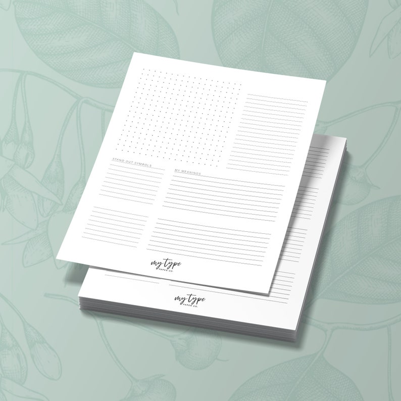 May include: A stack of white printable planner pages with a dotted grid, lined sections, and the text "my type planner" at the bottom.