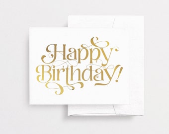 Happy Birthday PRINTED Greeting Card White Paper A2 Typographic Blank Inside Folded embellished card with Envelope