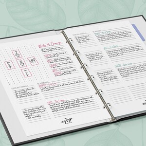 May include: A white planner with a black binder, featuring a page with the title "Winds of Change" and a diagram with arrows pointing in different directions. The page also includes the text "My Meanings" and "Stand Out Symbols".