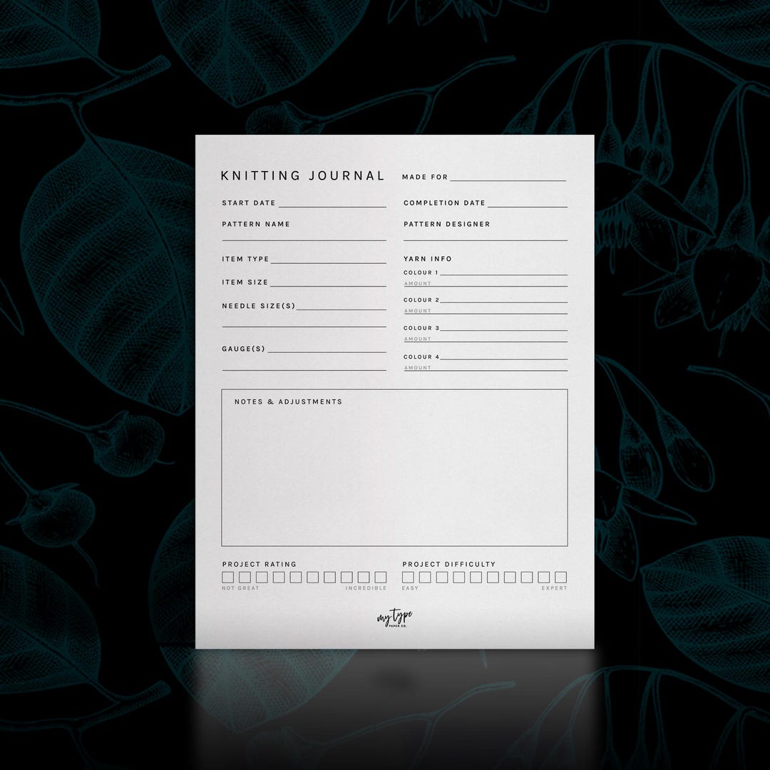 Knitting Project Journal Printable PDF, Instant PDF Download Template ...