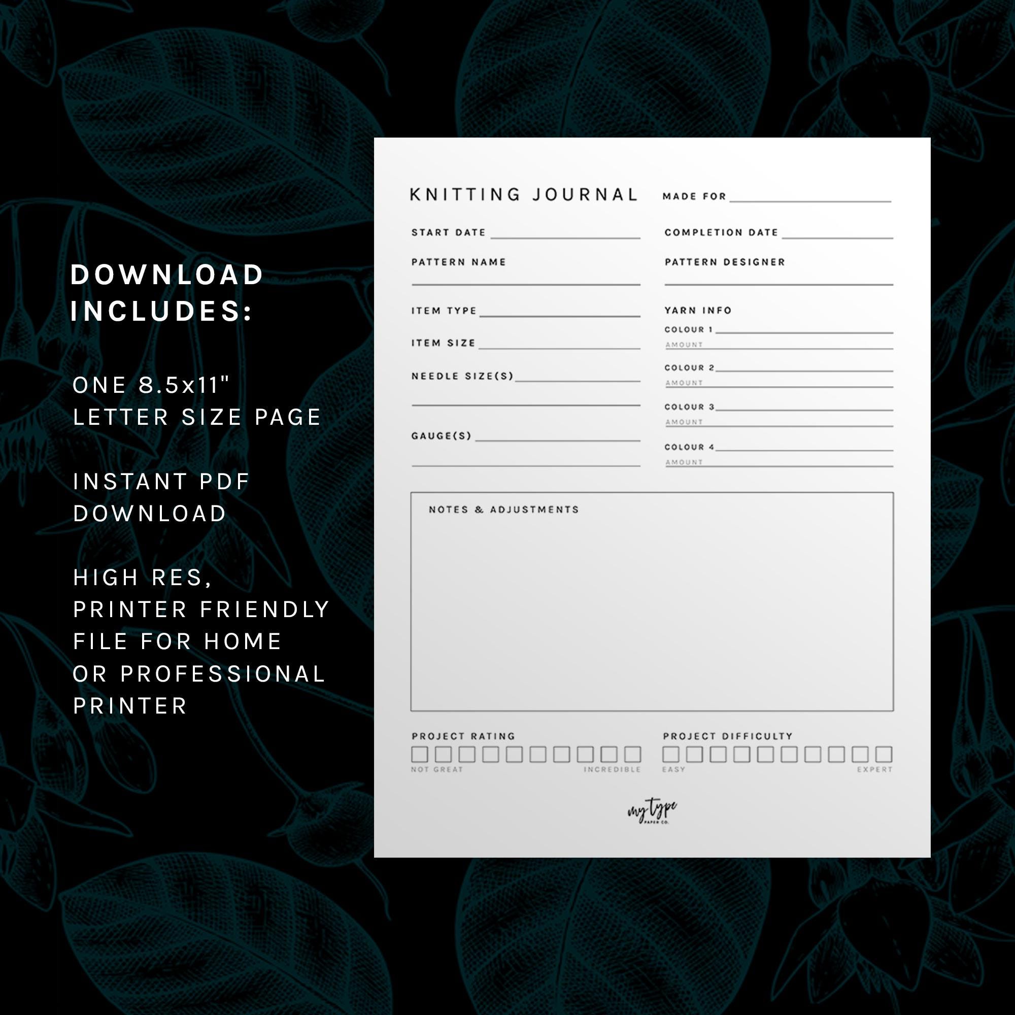 Knitting Project Journal & Pattern Planner | Printable PDF - Etsy