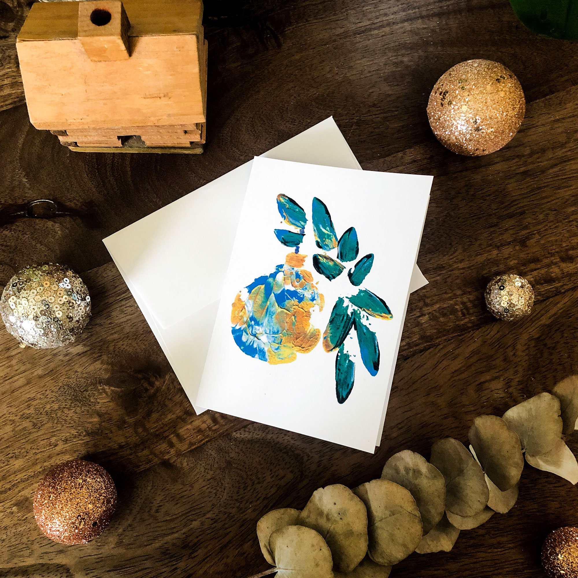 Christmas Tree Ornament Card Painted print with Gold foil detail — My Type Paper Co.