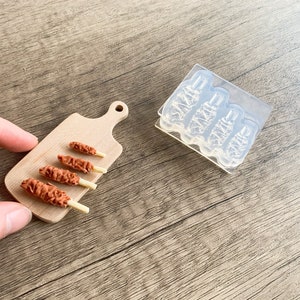 Molde em miniatura para casa de bonecas 3d frango yakitori/espetos 1/12 escalas diy molde macio de silicone para artesanato em argila de polímero