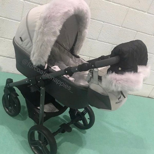 Extra Fluffy Silver Faux Fur Universal Pram / Stroller Handmuff.