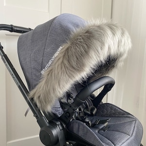 Gris lujo Faux Fur Pram Capucha Capó