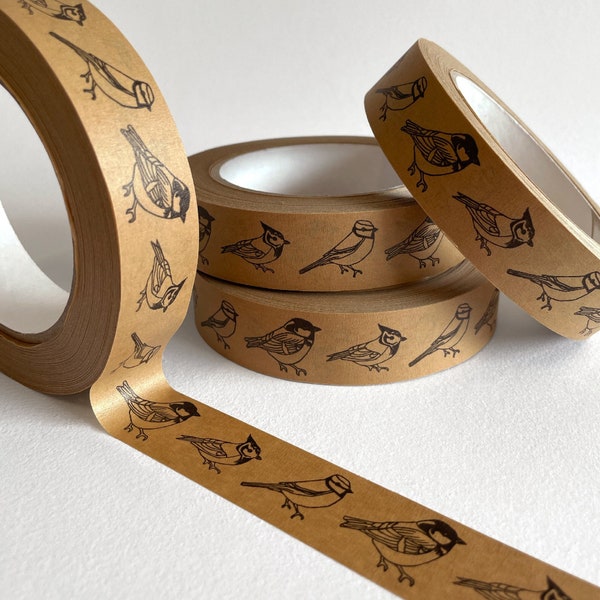 Paper Tape | Tit Tape | Eco-friendly Packaging Tape | British Tits Paper Tape | 24mm Kraft Tape | Bird Tape