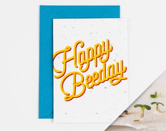 Plantable Birthday Card / Happy Beeday Yellow / Seeded Birthday Card