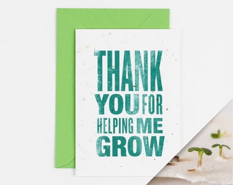 Plantable Seed Card Thank You For Helping Me Grow / Teacher Card / Card For Teaching Assistant / Nursery Teacher