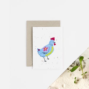 Glückliches Huhn Pflanzbare Karte / Huhn Karte / Wildblumen