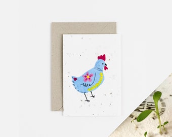 Carte pour notes à planter Happy Chicken / Carte poulet / Fleurs sauvages britanniques 100 % indigènes