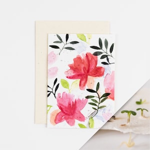 Carte de graines à planter Rose aquarelle