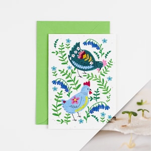 Frühlings Huhn Pflanzliche Karte / Huhn Karte / 100% Native British Wildblumen