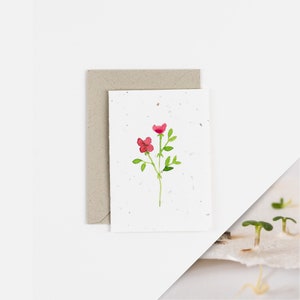 Carte pour notes à planter de roses rouges/cartes de graines/fleurs sauvages 100 % indigènes