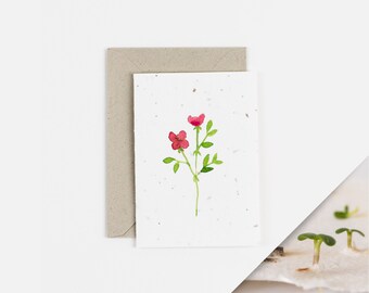 Red Rose Plantable Notecard / Seed Notecard / 100% Native Wildflowers