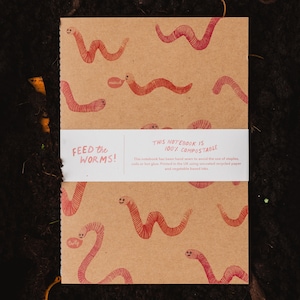 Quaderno compostabile Feed The Worms / Quaderno A5 semplice cucito a mano