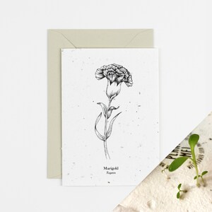 Cartão de plantação de flores de nascimento de outubro de calêndula | Simboliza força | Cartão de melhoras logo | Flores de nascimento