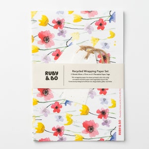 Ruby & Bo Poppy Meadow Recycled Wrapping Paper & Plantable Gift Tag Set