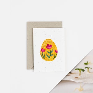 Goldenes Ei Pflanzliche Karte / Osterkarte / Wildblumen Karte