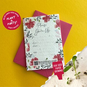 Invito per feste piantabili / Inviti per carta da seme / Rose / 100% British Wildflower / Eco Friendly Party
