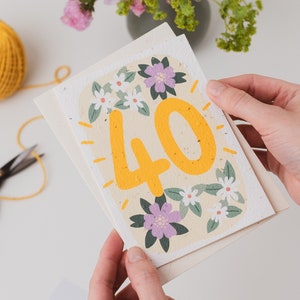Cartão de aniversário de 40 anos plantável, cartão para pessoas de 40 anos, cartão de semente de aniversário de 40 anos