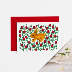 Die Erdbeer-Patch-Plantbare Karte / Bunny-Karte / 100% einheimische britische Wildblumen