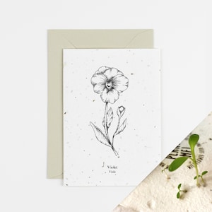 Violette Februar Geburtsblume Pflanzliche Karte | Symbolisiert die Liebe | Hochzeitskarte