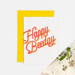 Plantable Birthday Card / Happy Beeday Pink / Seeded Birthday Card