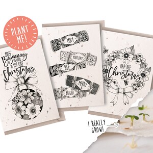 Tarjeta navideña plantable / Ilustraciones festivas / Tarjeta navideña ecológica / Tarjeta sostenible / Flores silvestres británicas 100 % nativas