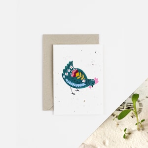 Carte pour notes à planter Poulet à picorer / Carte poulet / Fleurs sauvages britanniques 100 % indigènes