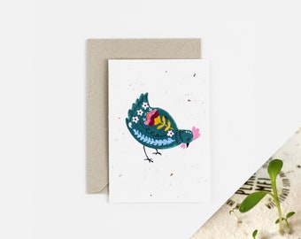 Carte pour notes à planter Poulet à picorer / Carte poulet / Fleurs sauvages britanniques 100 % indigènes