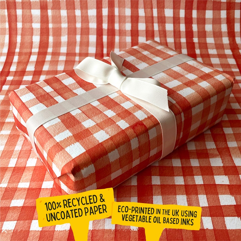 Recycled Wrapping Paper & Plantable Gift Tag Set / Red Gingham Etsy UK