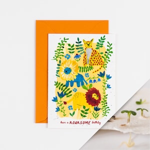Cartão de aniversário Roarsome Plantable / Cartão de aniversário de sementes / 100% flores silvestres britânicas nativas