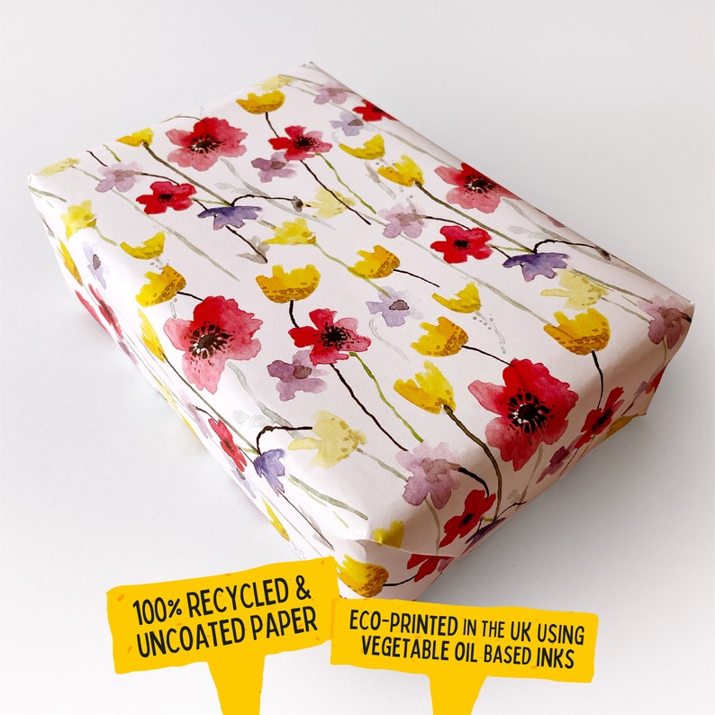 Ruby & Bo Poppy Meadow Recycled Wrapping Paper & Plantable Gift Tag Set