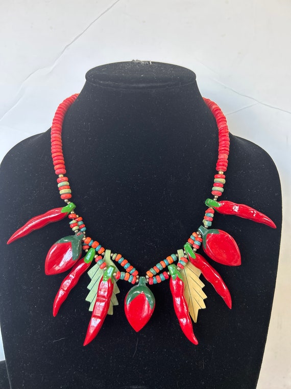 Wooden Beads Chili statement Necklace