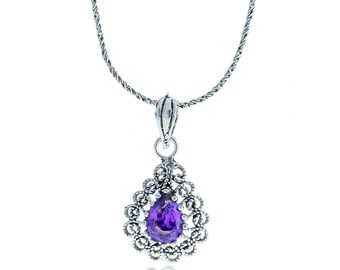 Turkish Jewelry Authentic Necklace With Amethyst Gemstone Necklace Jewelry Made of 925 Sterling Silver Ethnic Necklace Handmade Necklace