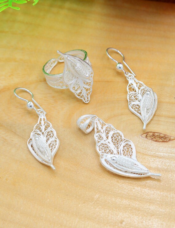 Ethnic Filigree Jewelry Set Made of Sterling Silver Necklace a