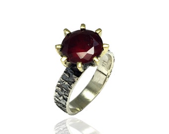 Ring Jewelry Made of 925 Sterling Silver, Ethnic Ring, Handmade Turkish Ring, Authentic Fine Silver Ring With Ruby Gemstone