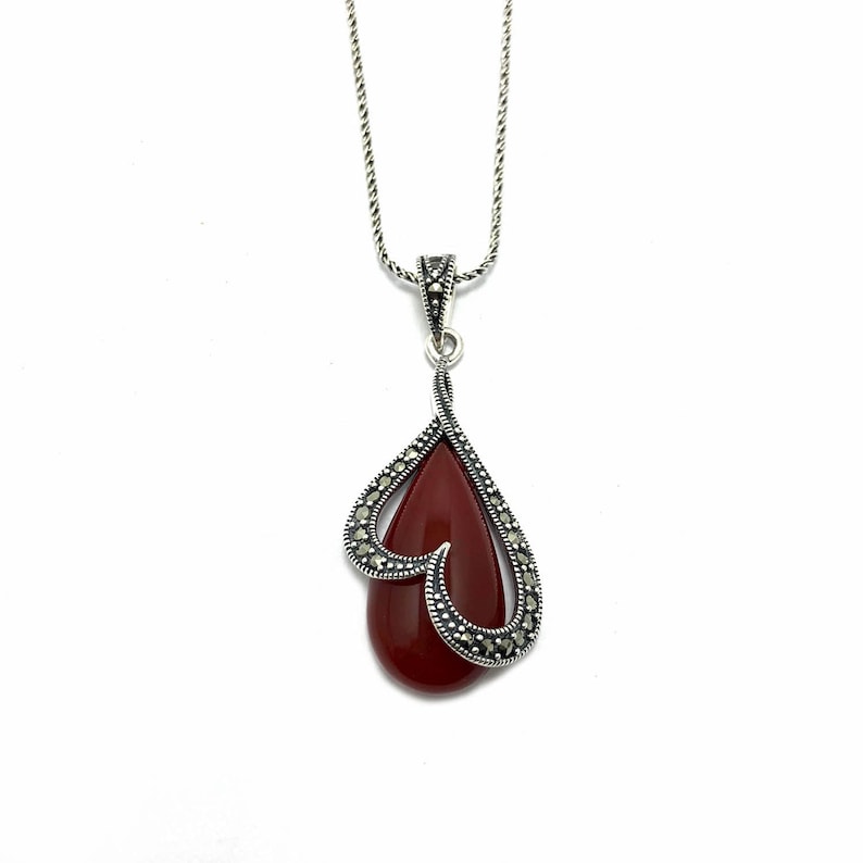 Necklace Jewelry Made of 925 Sterling Silver Ethnic Necklace Handmade Necklace Authentic Necklace With Agate and Marcasite Gemstone