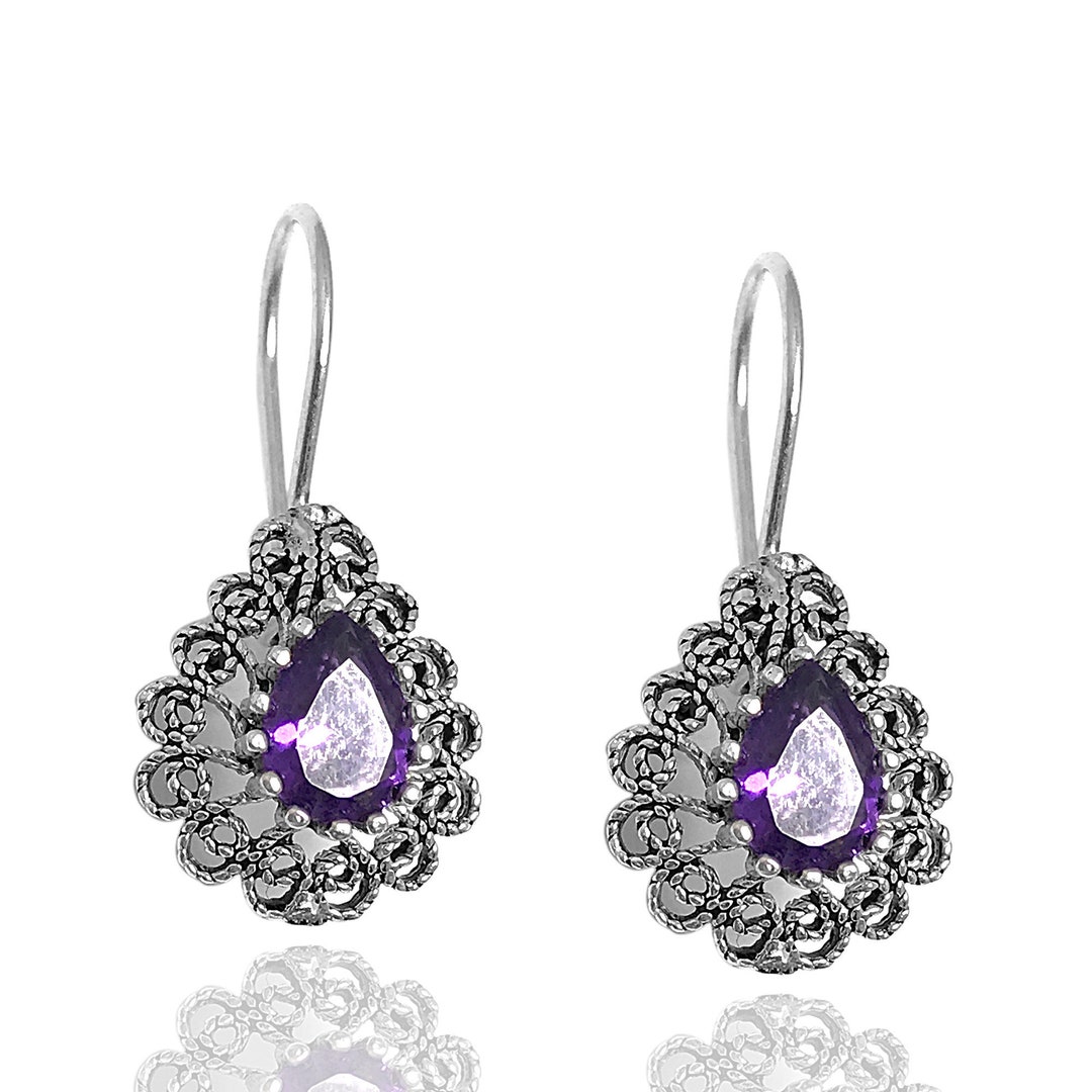 Filigree Earrings Jewelry Made of 925 Sterling Silver, Ethnic a Pair of ...