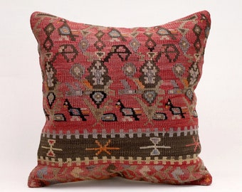 Kilim Pillow Cover, 16”x16”, Decorative Ethnic Pillow, Boho Pillow, Vintage Pillow, Turkish Pillow, Throw Pillow, Kilim Cushion, Sofa Pillow