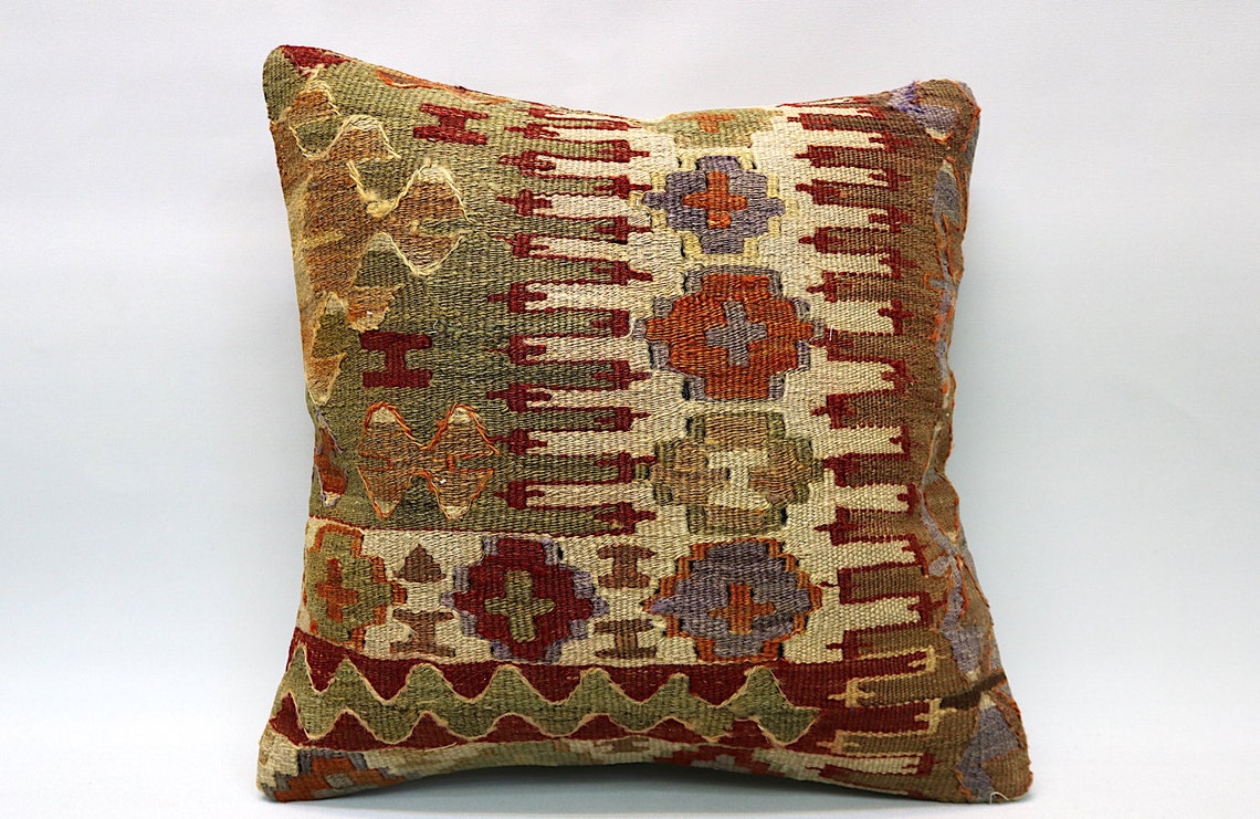 Kilim Pillow 16x16 Decorative Ethnic Pillow Boho Pillow Etsy