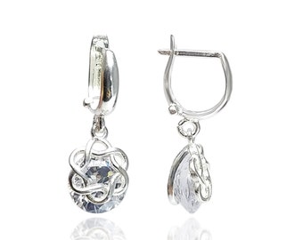 Earrings Jewelry Made of 925 Sterling Silver, Ethnic Earrings, Handmade Dangle Earrings, Fine Silver Drop Earrings With Zircon Gemstone