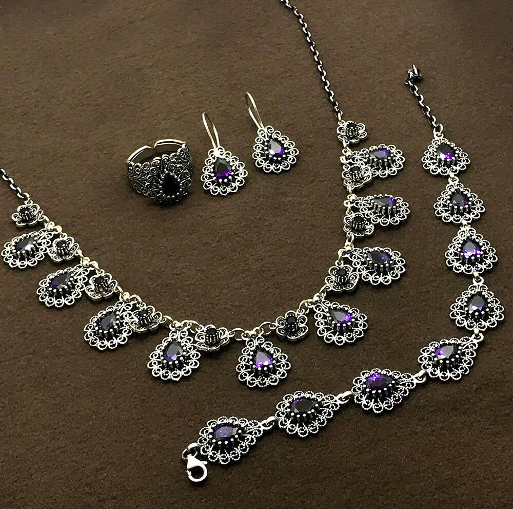 Filigree Jewelry Set Made of Sterling Silver, Necklace, a Pair of ...
